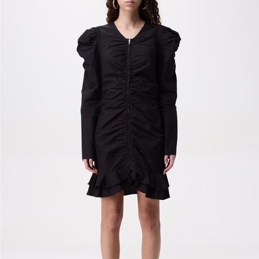 Isabel Marant Étoile Briali Shirred Mini Dress in Black Size 42/US 10 NWOT